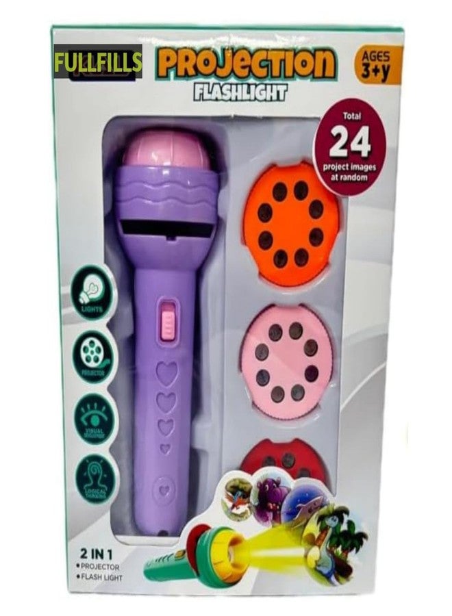 FULLFILLS Mini Projector Torch Toy with 3 Slides, 24 Patterns - Safe, ABS Material, Easy, Creative Learning & Bedtime Stories, Transform to Night Light for Ultimate Comfort - Image 1
